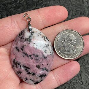 Pink Black White Natural Rhodonite Gemstone Pendant Crystal Jewelry